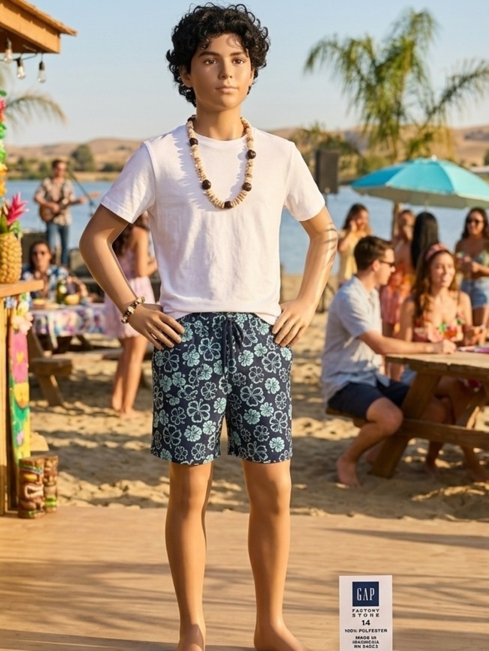 Gap Factory Store Hibiscus Floral Board Shorts Swim Trunks Navy Blue Size 14